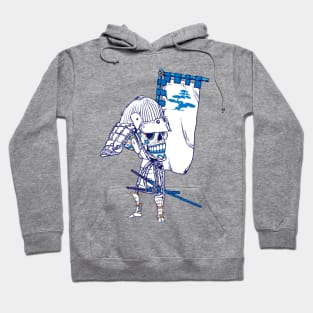 Blue Skull Samurai With Banner Hoodie